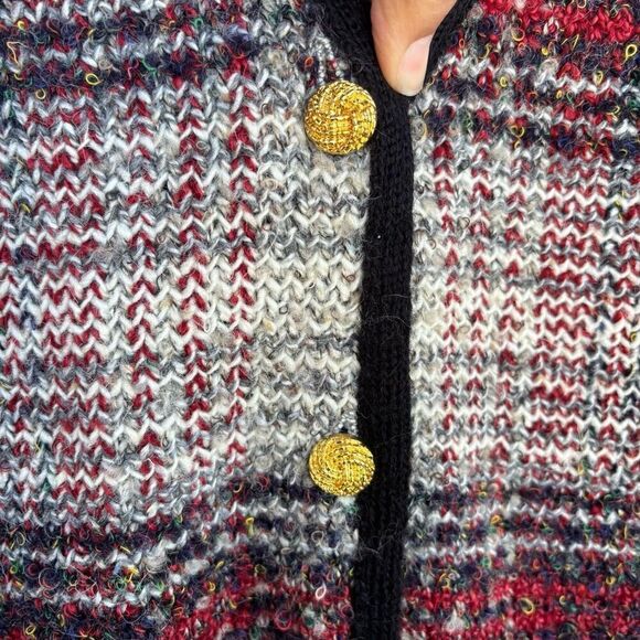 Christina Hope Vintage Red White Black Plaid Wool Blend Cardigan Sweater Medium - Picture 9 of 10